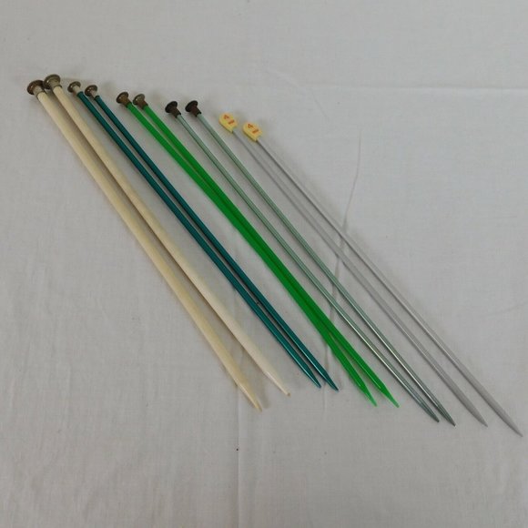 Knitting Needles Lot 5 Pairs Metal Plastic Boye 5 & 3 Hero 10 Inex 4 Green Gray - Picture 1 of 11